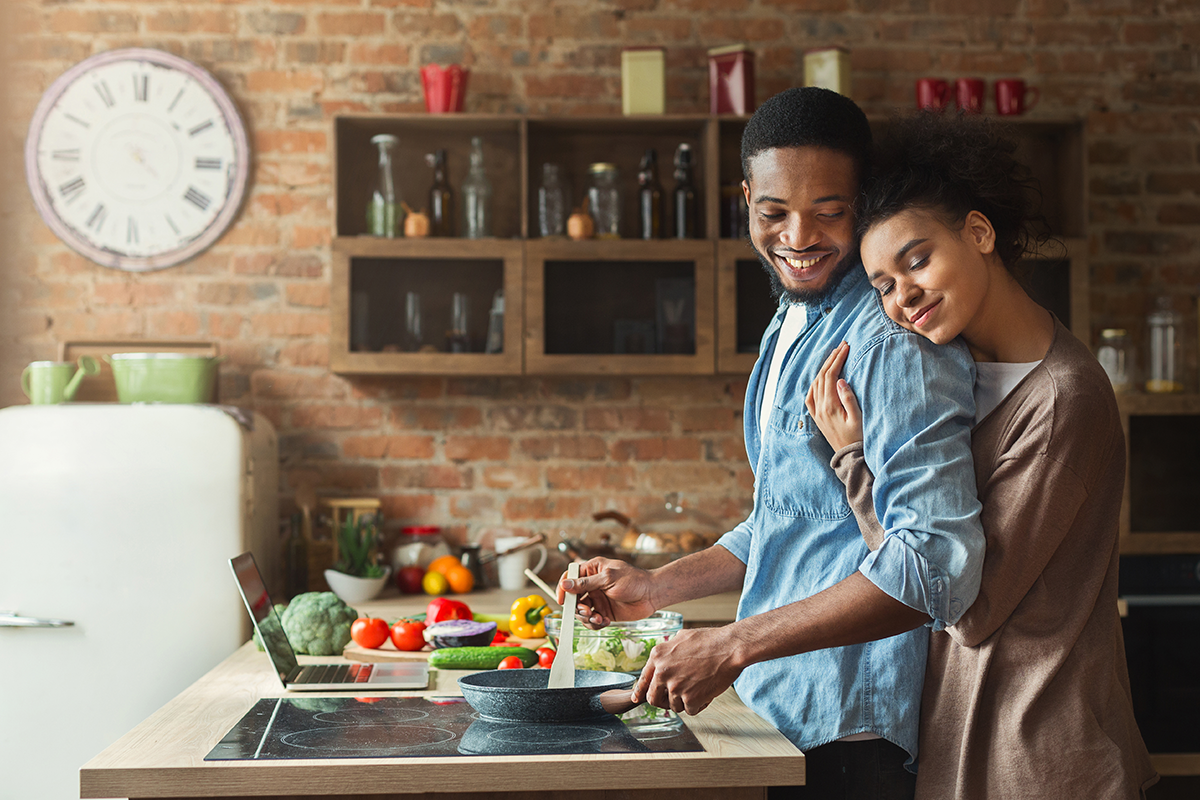 Man and woman cooking