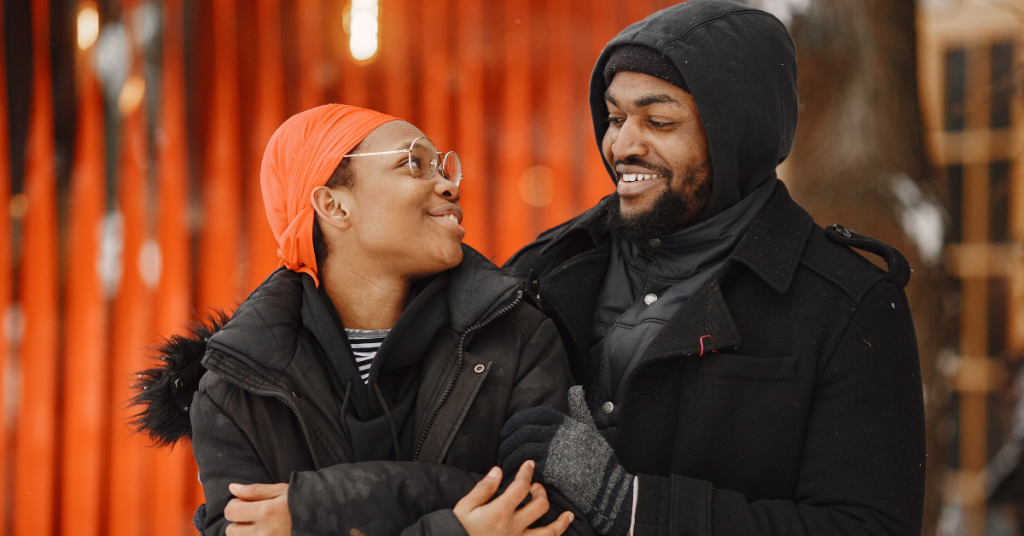 photo of happy couple in winter